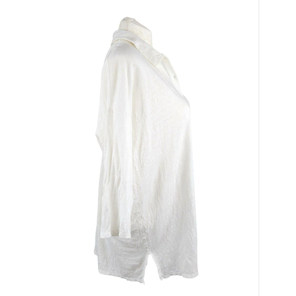 Eileen Fisher System Tunic Shirt Cardigan Ivory Organic Linen Button Down Medium - Picture 6 of 10